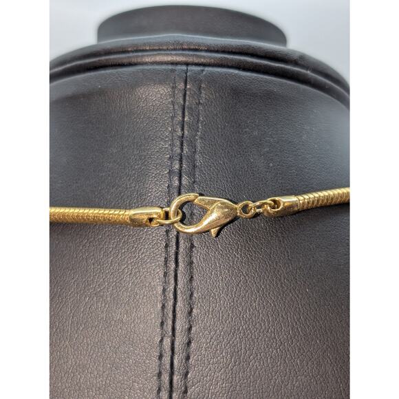 Nautical Navy Enamel Life Preserver Pendant Gold Tone Long Snake Chain Necklace - Picture 4 of 6